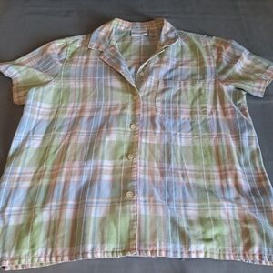 Alfred Dunner Easter Plaid Shirt Womens 12 Pink Green Windowpane Collared Button